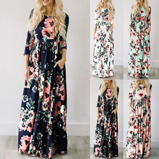 Pink Floral Boho Maxi Dress for Women 2025