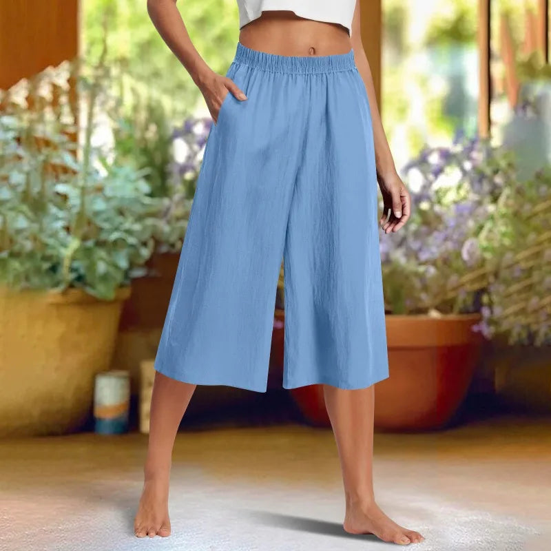 Cotton-linen Loose Solid Color Wide-leg Pants