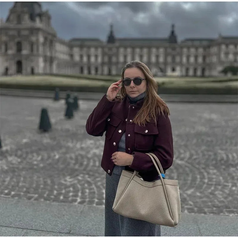 Women Soft Tweed Bomber Jacket