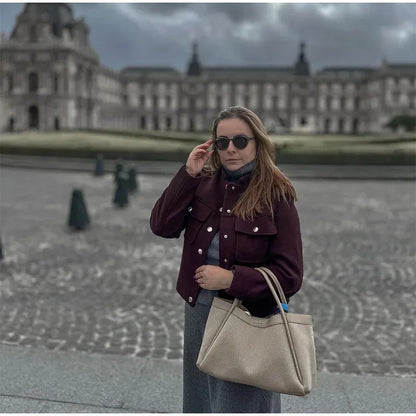 Women Soft Tweed Bomber Jacket