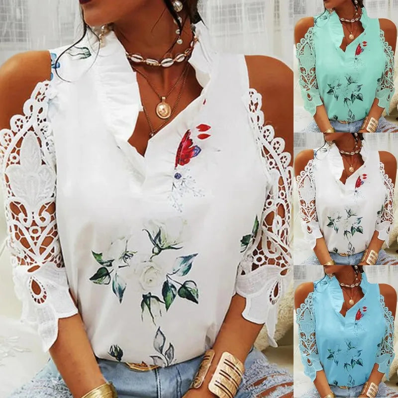 Floral Chiffon V-Neck Blouse for Women