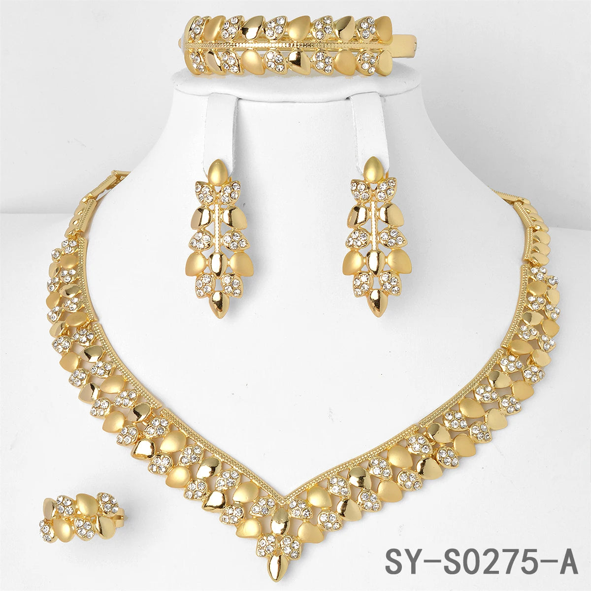 18K Gold Plated Leaf Bridal Jewelry Set