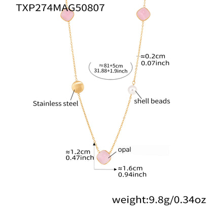 18k Gold Colorful Opal Long Necklace for Women