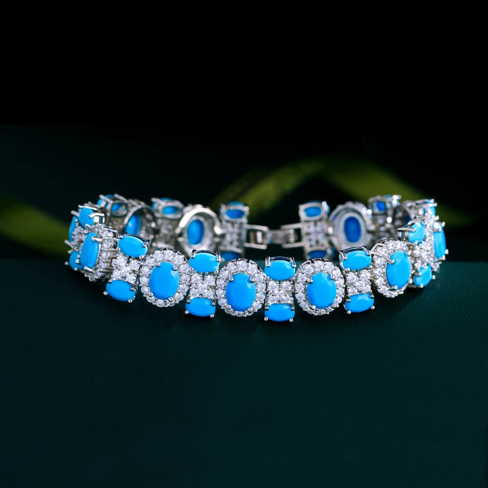 Blue Turquoise CZ Silver Bangle