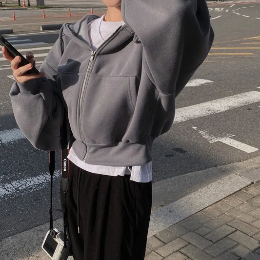 Y2K Zip Up Oversized Crop Hoodie for Women