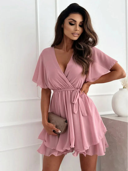 Ruffled Chiffon Mini Dress
