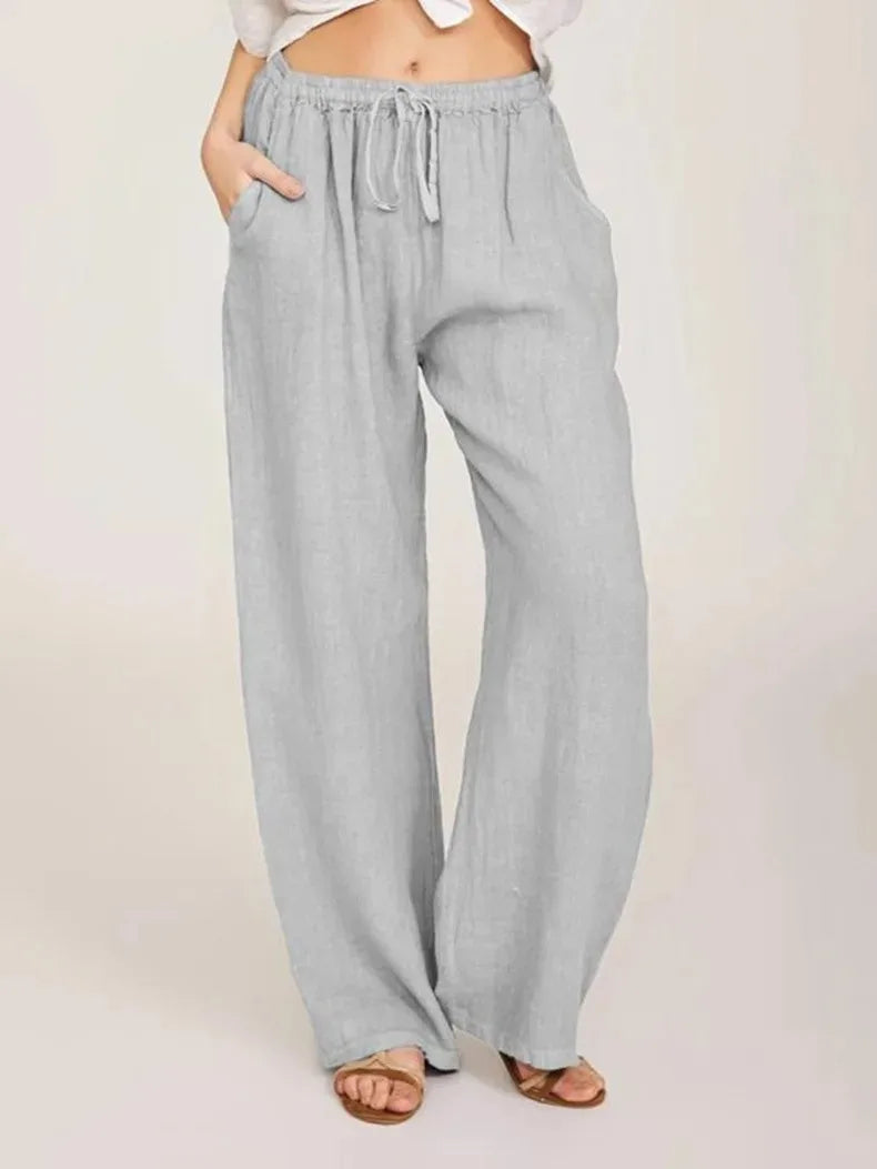 Cotton Linen Pants Casual Loose Solid Elastic