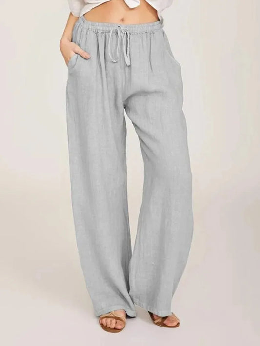 Cotton Linen Pants Casual Loose Solid Elastic