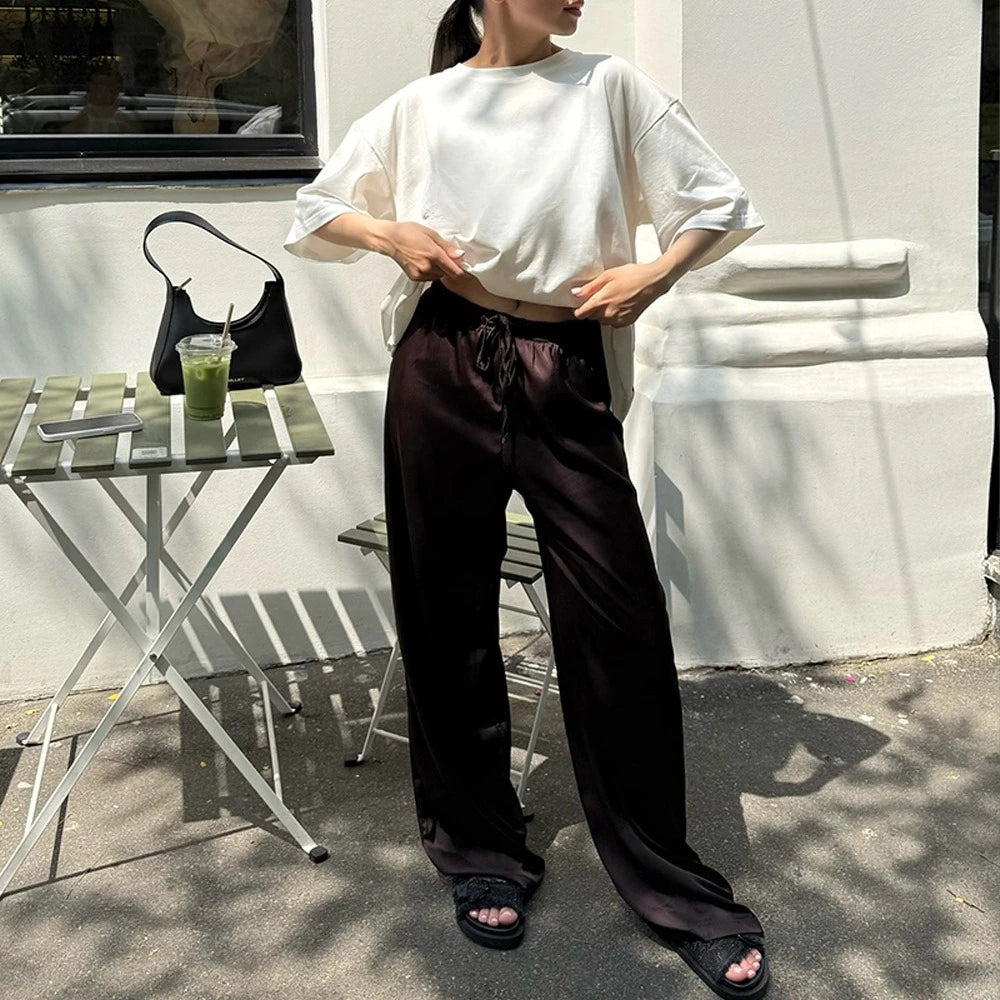 CLO001PT Elegant Women Drawstring Long Trousers Streetwear Fashion Female Clothing High Waist Lace-up Solid Color Pants - Klixstore