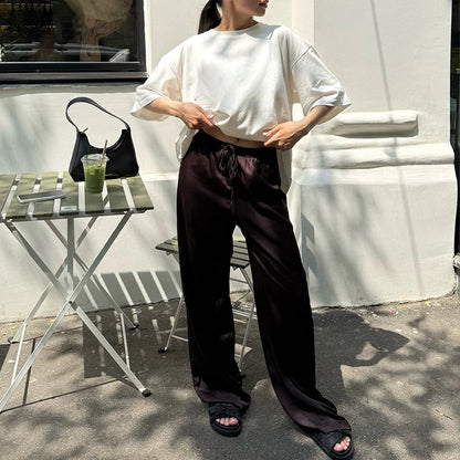 CLO001PT Elegant Women Drawstring Long Trousers Streetwear Fashion Female Clothing High Waist Lace-up Solid Color Pants - Klixstore