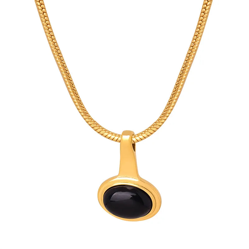 Oval Black Onyx Pendant Necklace for Women
