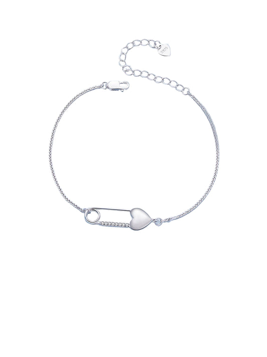 JEW006AX  925 Sterling Silver Heart-Shaped Button Pin Bracelet and Earrings Jewelry Set for Women Original Design Fine Jewelry Gift - Klixstore