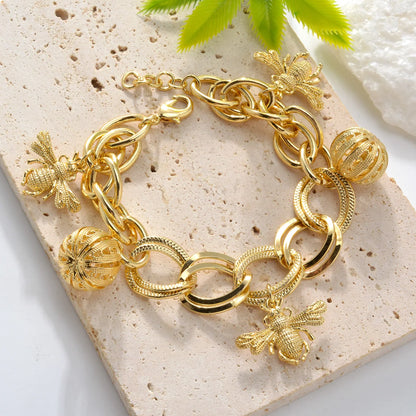 Gold Bee Pumpkin Charm Bracelet