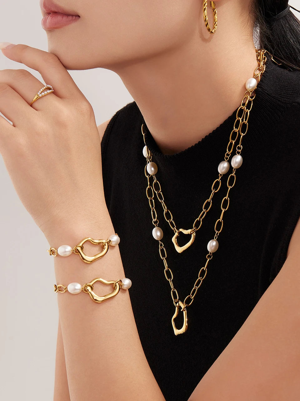 18k Gold Waterproof Chain Jewelry Set for Women