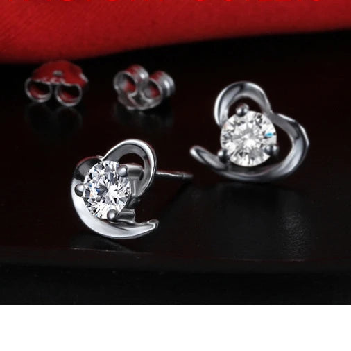 925 Sterling Silver Heart CZ Stud Earrings for Women