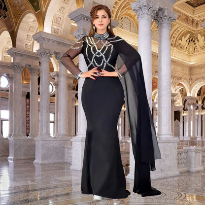 Elegant Rhinestone Mermaid Shawl Dress