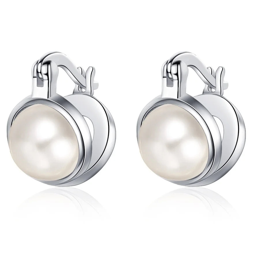 925 Sterling Silver Pearl Hoop Earrings for Women