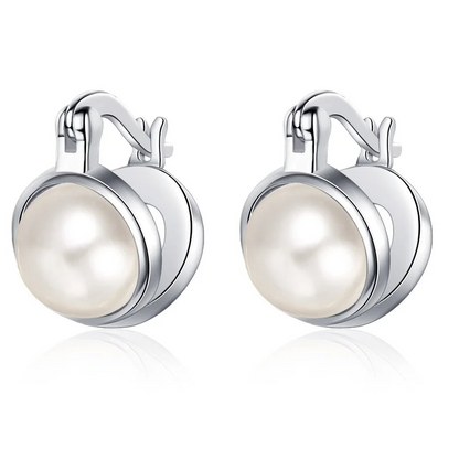 925 Sterling Silver Pearl Hoop Earrings for Women