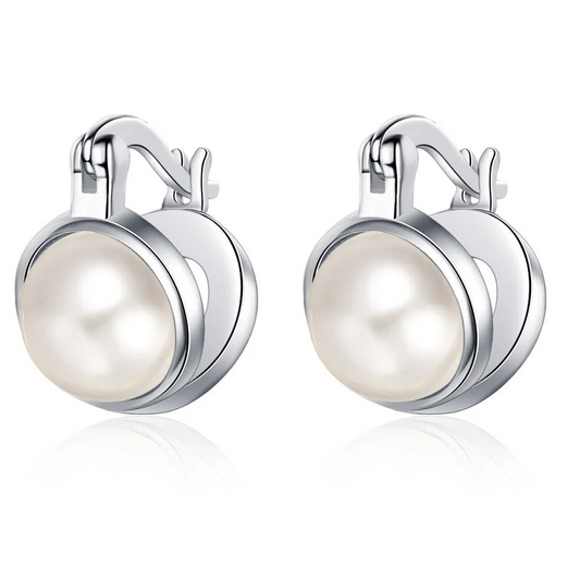 925 Sterling Silver Pearl Hoop Earrings for Women