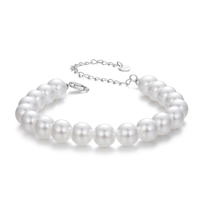 JEW004BR      White Pearl Bracelets for Women, 925 Silver Adjustable Clasp - Klixstore
