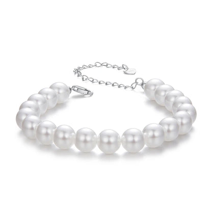JEW004BR      White Pearl Bracelets for Women, 925 Silver Adjustable Clasp - Klixstore