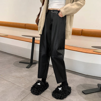 High Waist PU Leather Straight Pants for Women