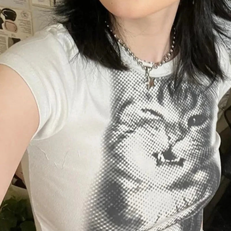 Animal Print Crop Top BasicT-shirt