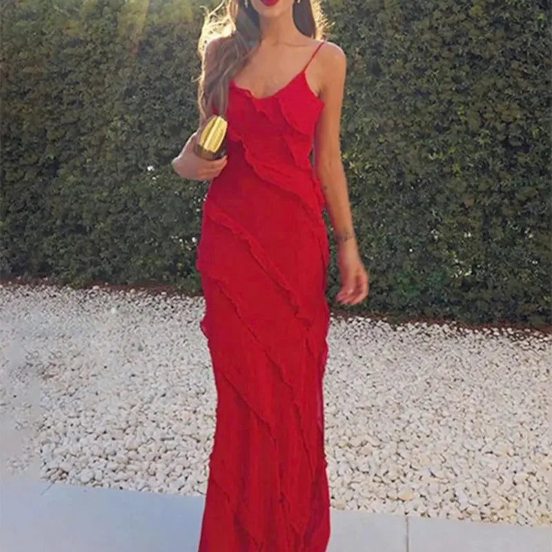 Elegant V-Neck Backless Maxi Dress