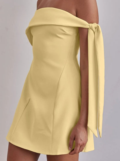 Yellow Strapless Off Shoulder Bandage Party Dress