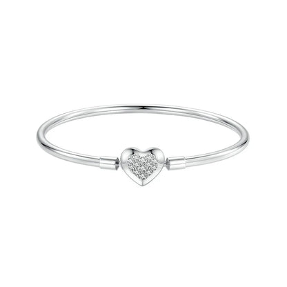 925 Silver Glossy Heart Clasp Charm Bracelet