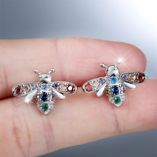 Bee Rainbow Zircon Stud Earrings