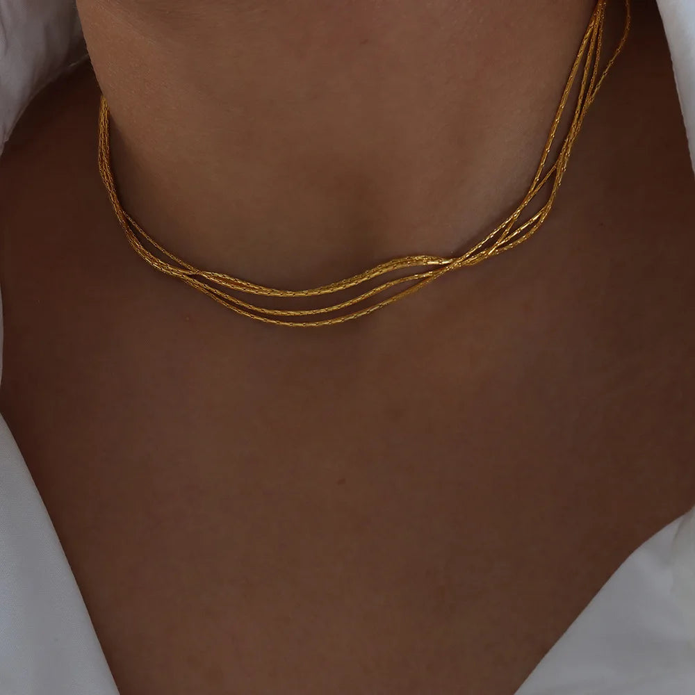 18k Gold Multi-Layer Chain Choker for Women