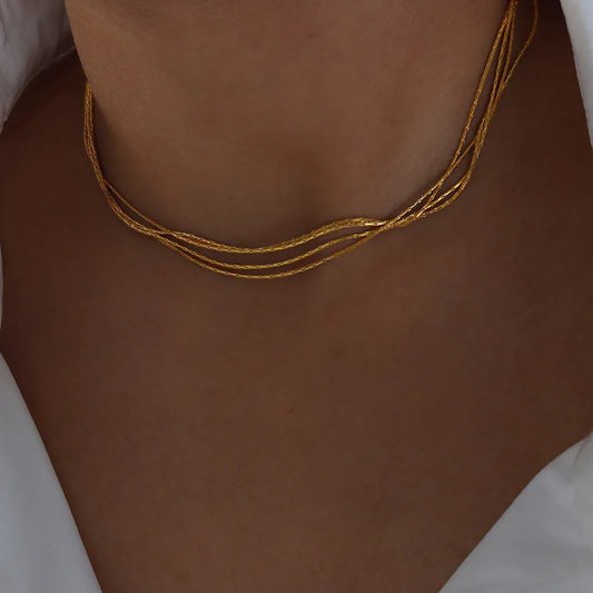 18k Gold Multi-Layer Chain Choker for Women