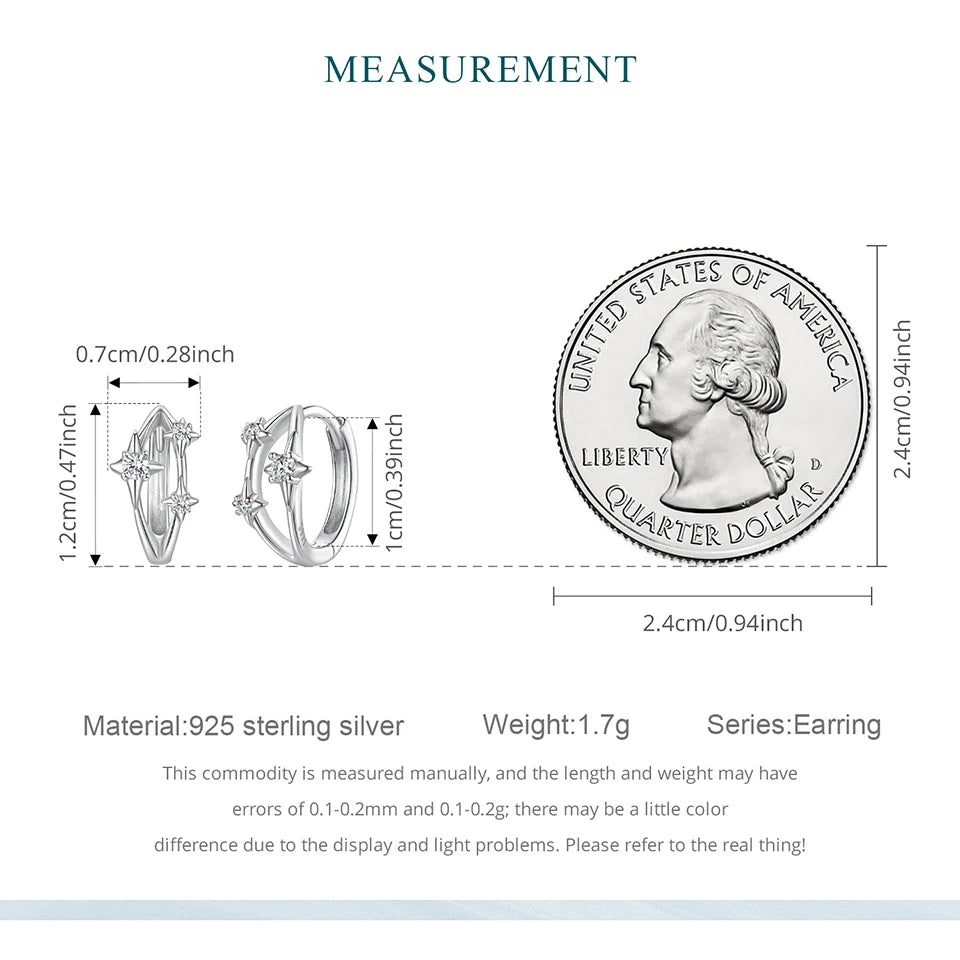 JEW026ER        
Solid 925 Sterling Silver Stars Hoop Earrings for Women  Double Layer CZ Huggie Earrings Hypoallergenic Jewelry - Klixstore