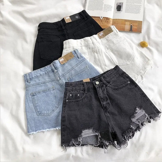 High Waist Ripped Denim Shorts for Women