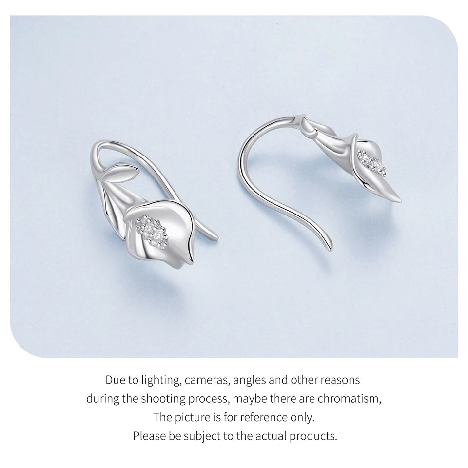 JEW028ER        
 BAMOER Solid 925 Sterling Silver Calla Lily Hook Earrings for Women, Pavéd CZ 3D Flower Dangle Earrings Elegant Jewelry Gift - Klixstore