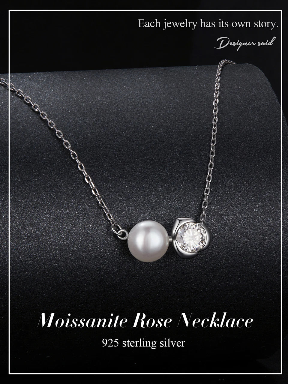JEW009NEC    White Gold Plated Moissanite Rose Necklace for Women, 925 Sterling Silver - Klixstore