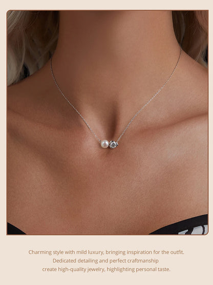 JEW009NEC    White Gold Plated Moissanite Rose Necklace for Women, 925 Sterling Silver - Klixstore