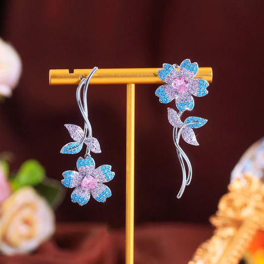 Sunflower Charm CZ Drop Earrings