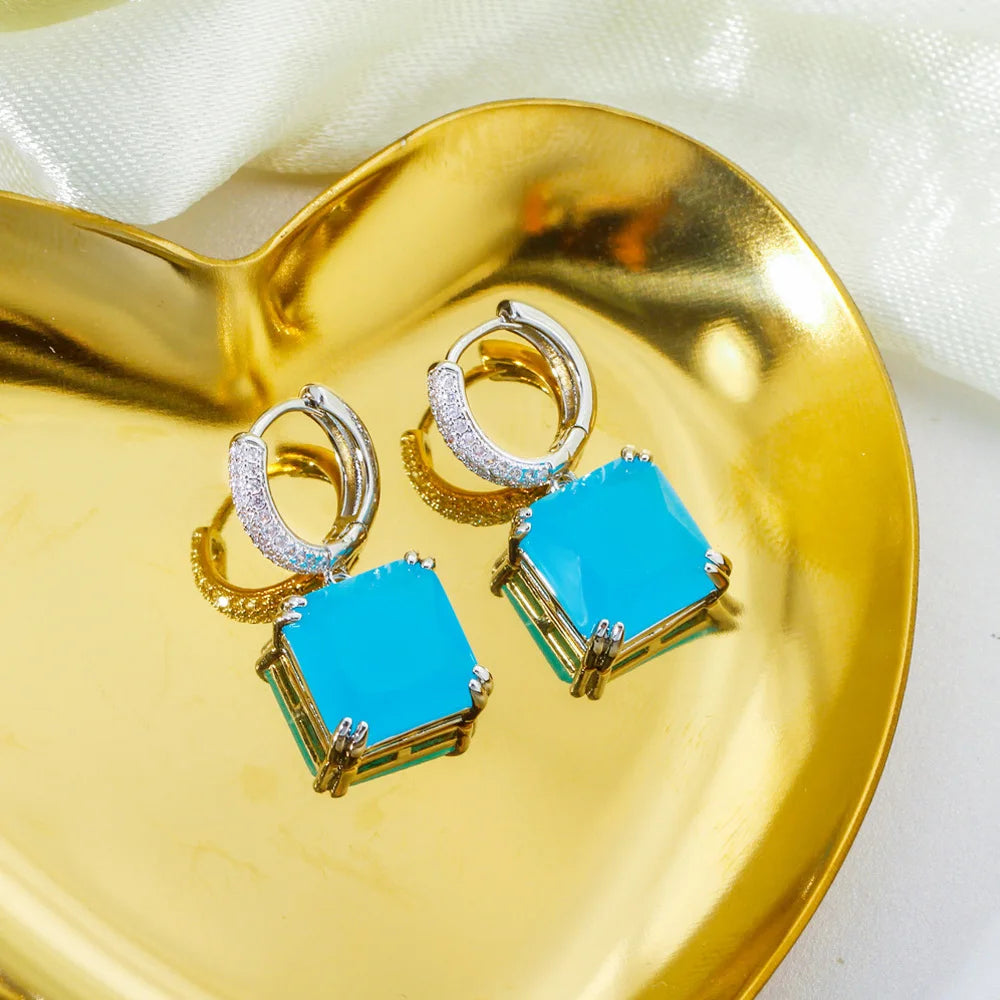 Square Cut CZ Drop Earrings