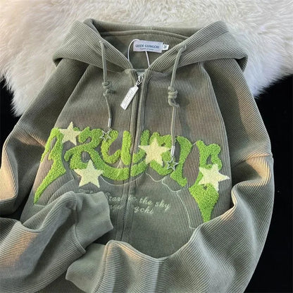 Embroidery Zip Up Hoodie for Women