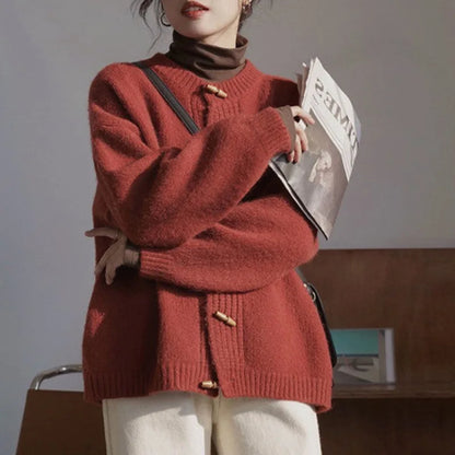 Vintage Knitted Round Neck Cardigan for Women