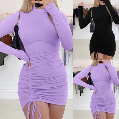 Long Sleeve Drawstring Bodycon Party Dress
