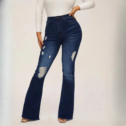 Women’s High Waist Ripped Flared Jeans