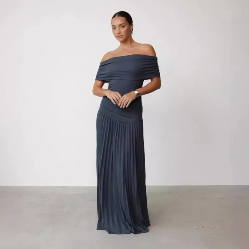 Pleated Diamond Sleeveless High Waist Evening Dress