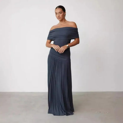 Pleated Diamond Sleeveless High Waist Evening Dress