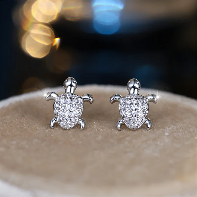 White Zircon Turtle Stud Earrings