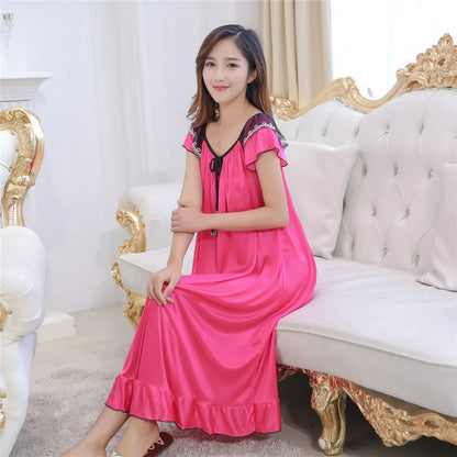CJ Satin Bow Round  Neck Long Nightdress