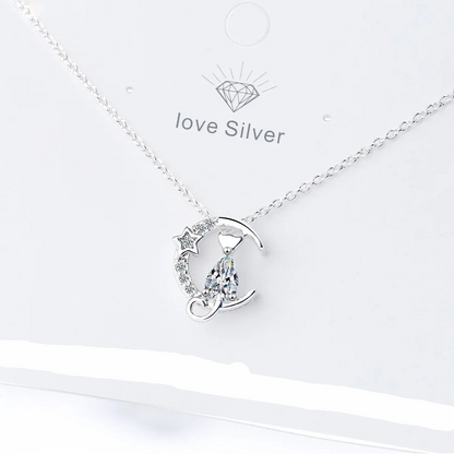 NEC 925 Sterling Silver Crystal Charm Necklace for Women