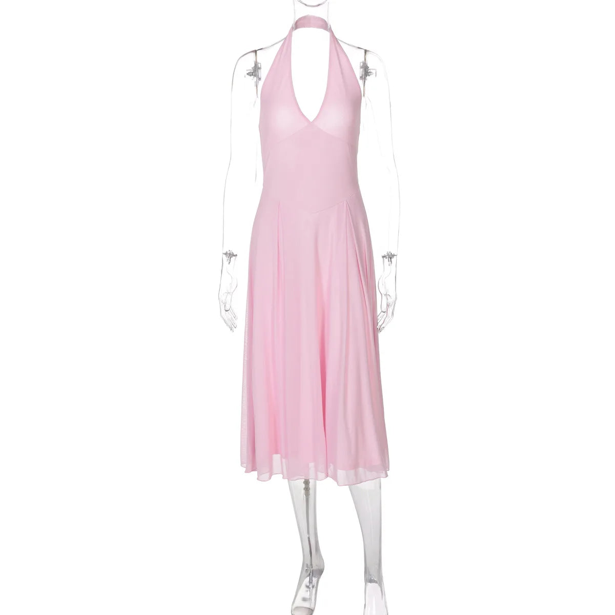 CLO038DJ
Women Halter Backless A-line Vacation Dress Streetwear Lady Sleeveless High Waist Tunics Mesh - Klixstore